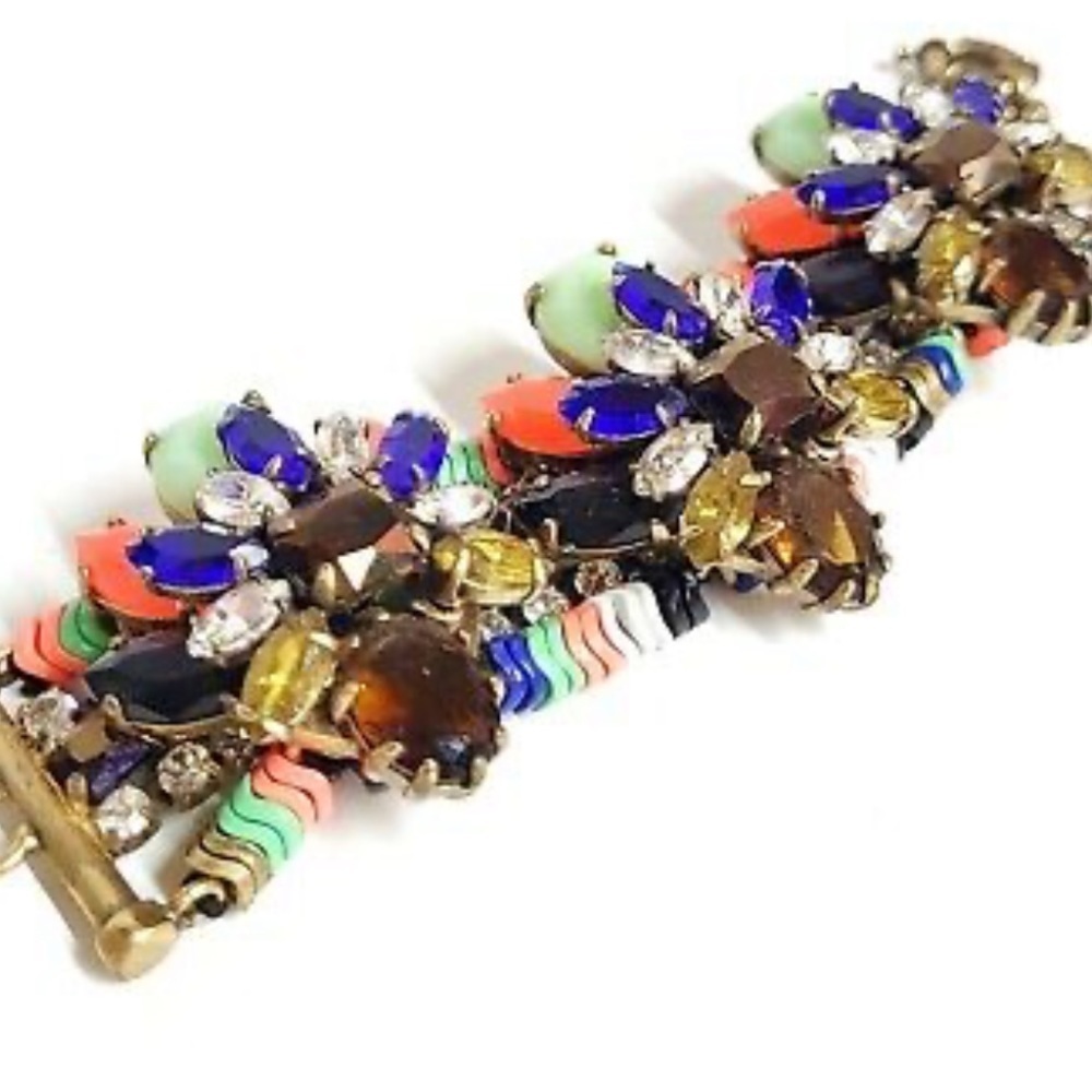 J.Crew Stone Burst Crystal‎ Bracelet Multi-Color Multi-Stone Gold Plating New